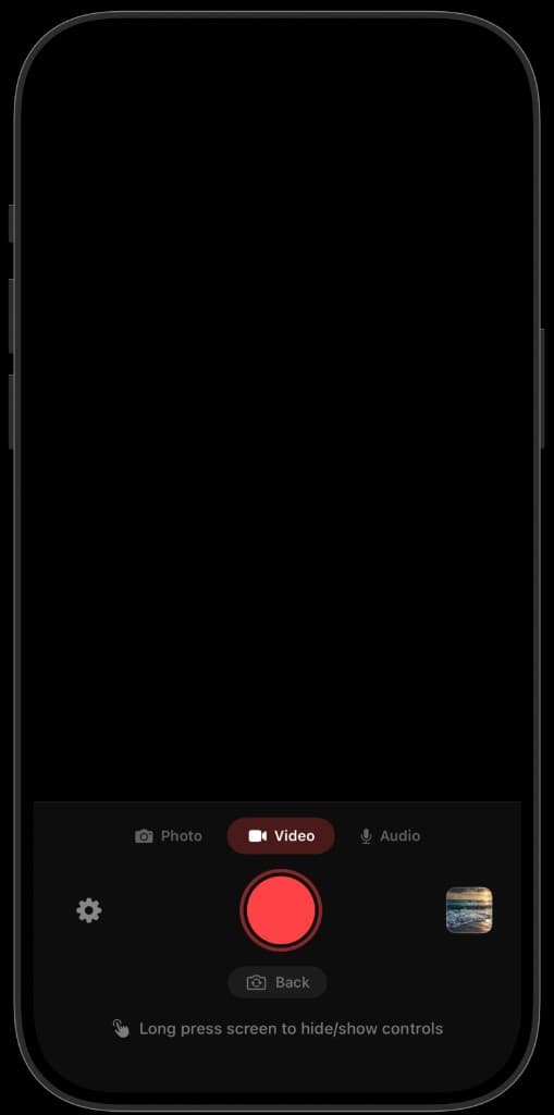 QuietCam black screen camera in video mode on iPhone